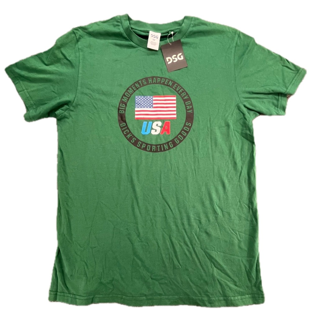 DSG Mens Green USA American Flag Graphic Tee Shirt Medium Olympic